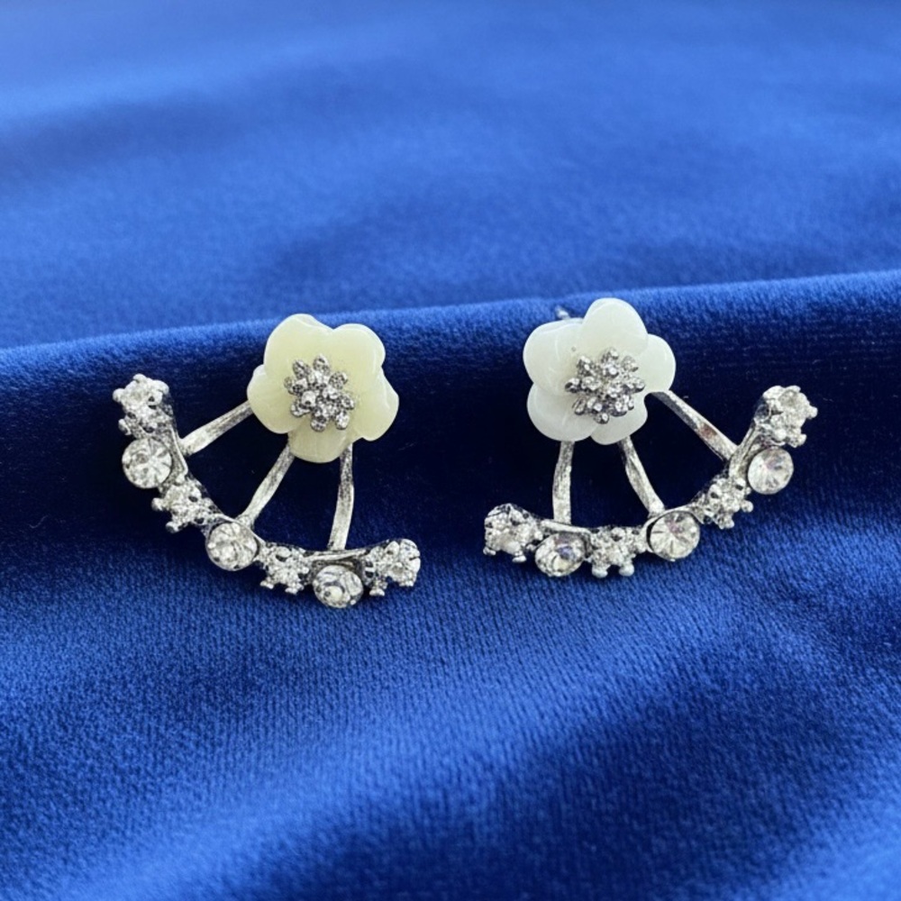 Ivory Floral Jacket Earrings 🤍